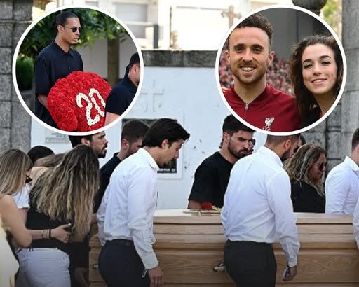 Diogo Jota’s widow helps carry his coffin as hundreds gather for football star’s funeral