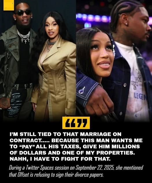 Cardi B claims Offset is delaying the divorce due to tax debts, financial demands, and property demands